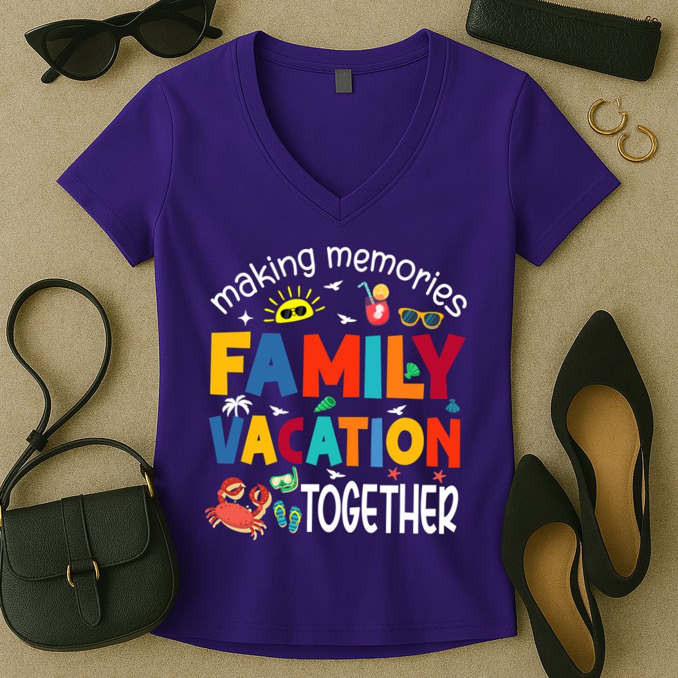 Family Vacation Together Making Memories Matching Family Women's V-Neck T-Shirt