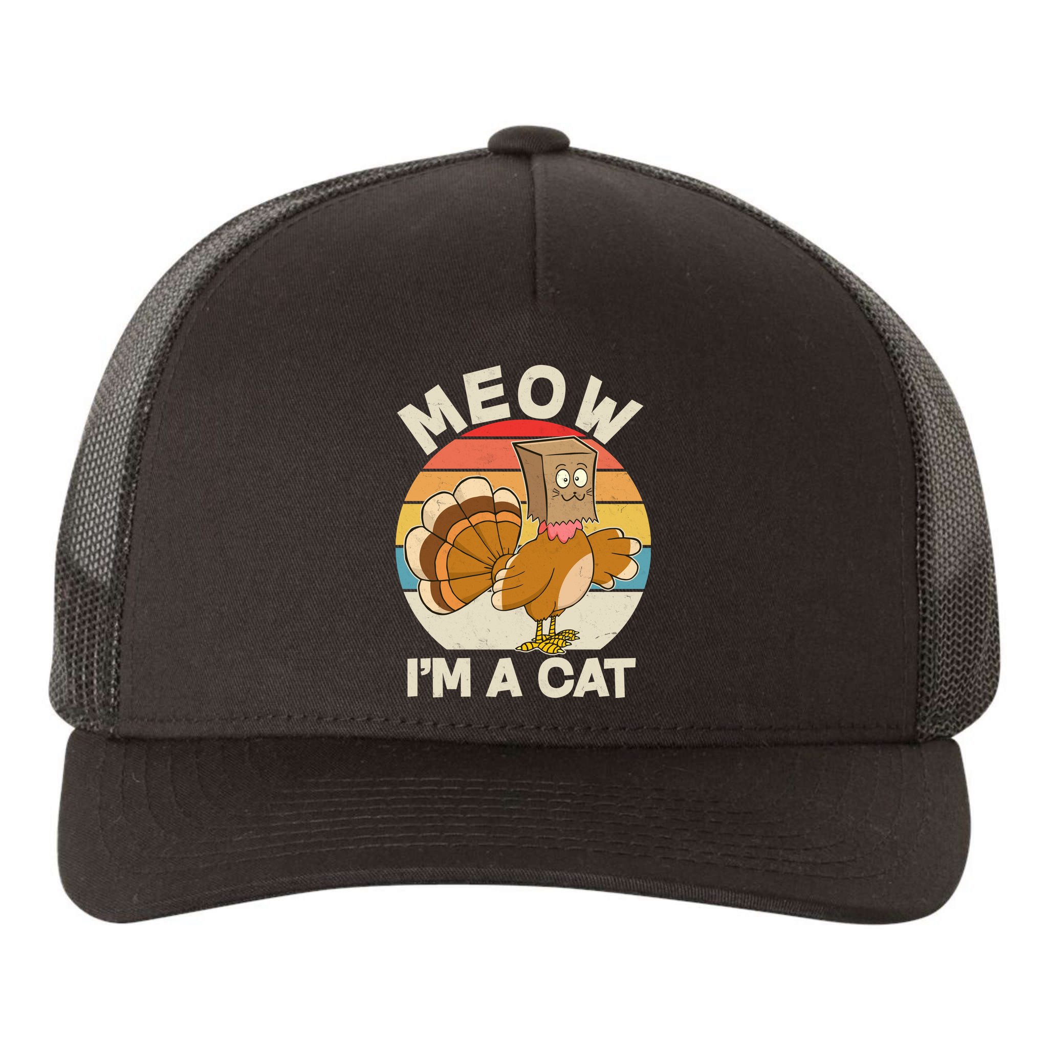 Funny Vintage Thanksgiving Turkey Meow I'm A Cat Yupoong Adult 5-Panel Trucker Hat