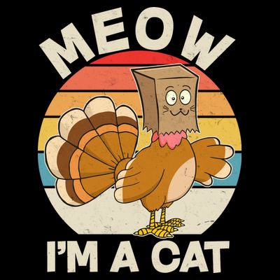 Funny Vintage Thanksgiving Turkey Meow I'm A Cat T-Shirt