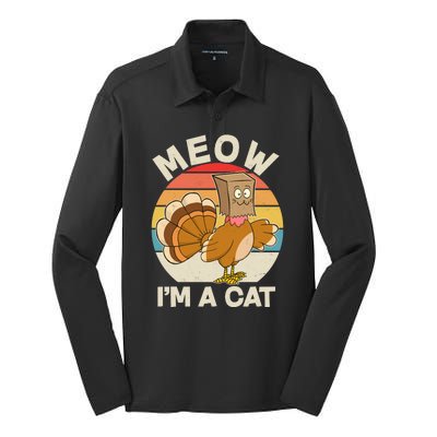 Funny Vintage Thanksgiving Turkey Meow I'm A Cat Silk Touch Performance Long Sleeve Polo