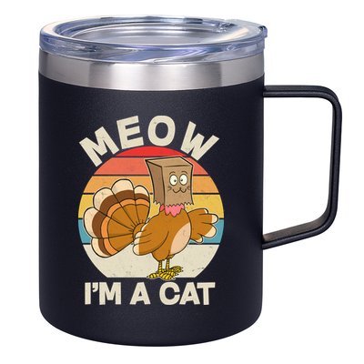 Funny Vintage Thanksgiving Turkey Meow I'm A Cat 12oz Stainless Steel Coffee Mug