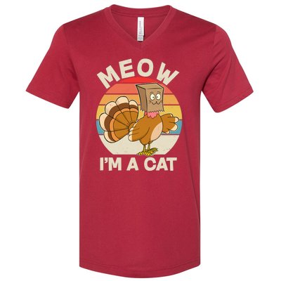 Funny Vintage Thanksgiving Turkey Meow I'm A Cat V-Neck T-Shirt