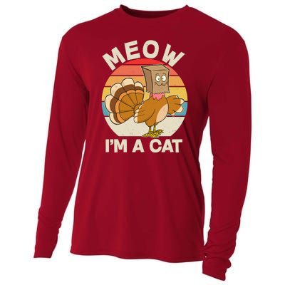 Funny Vintage Thanksgiving Turkey Meow I'm A Cat Cooling Performance Long Sleeve Crew