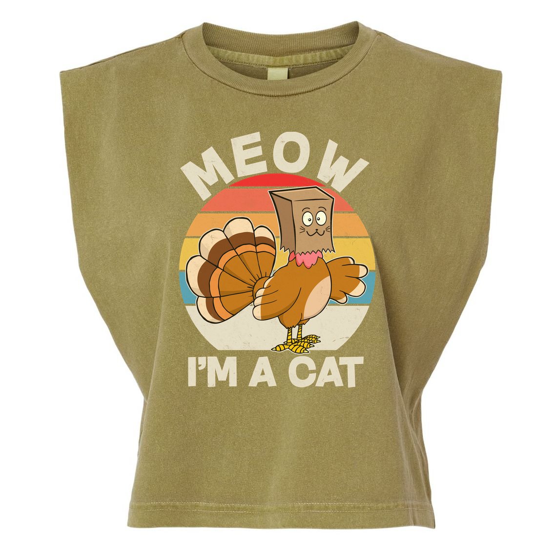 Funny Vintage Thanksgiving Turkey Meow I'm A Cat Garment-Dyed Women's Muscle Tee