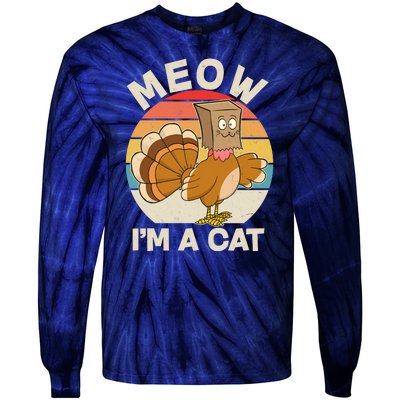 Funny Vintage Thanksgiving Turkey Meow I'm A Cat Tie-Dye Long Sleeve Shirt