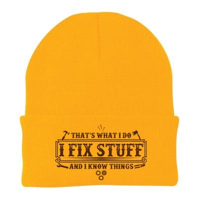 Funny Vintage Thats What I Do I Fix Stuff And I Know Things Knit Cap Winter Beanie