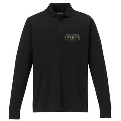 Funny Vintage Thats What I Do I Fix Stuff And I Know Things Performance Long Sleeve Polo