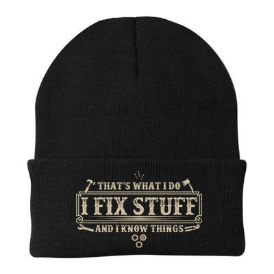 Funny Vintage Thats What I Do I Fix Stuff And I Know Things Beanie