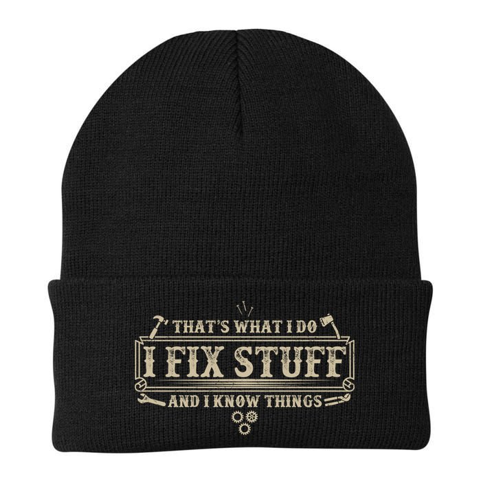 Funny Vintage Thats What I Do I Fix Stuff And I Know Things Beanie