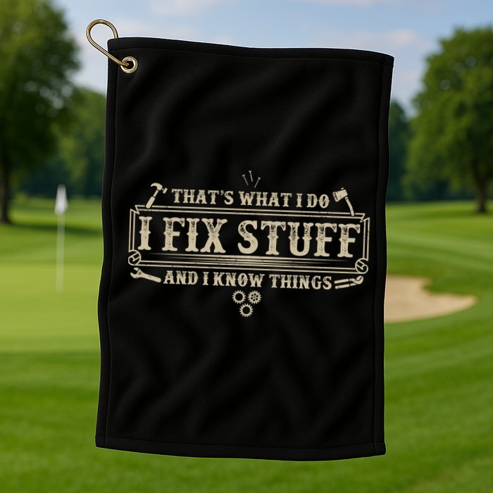 Funny Vintage Thats What I Do I Fix Stuff And I Know Things Golf Towel