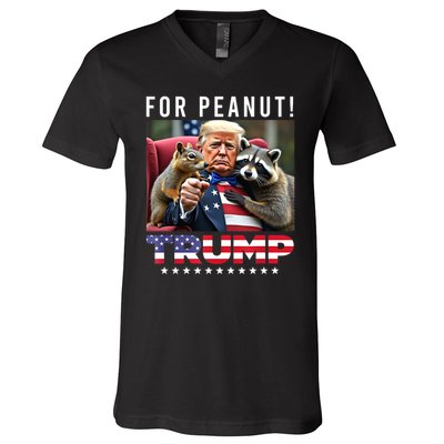 Funny Vote Trump For Peanut The Squirrel American Flag Gift V-Neck T-Shirt