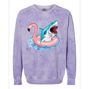 Funny Vacation Time Flamingo SwimTube Shark Colorblast Crewneck Sweatshirt