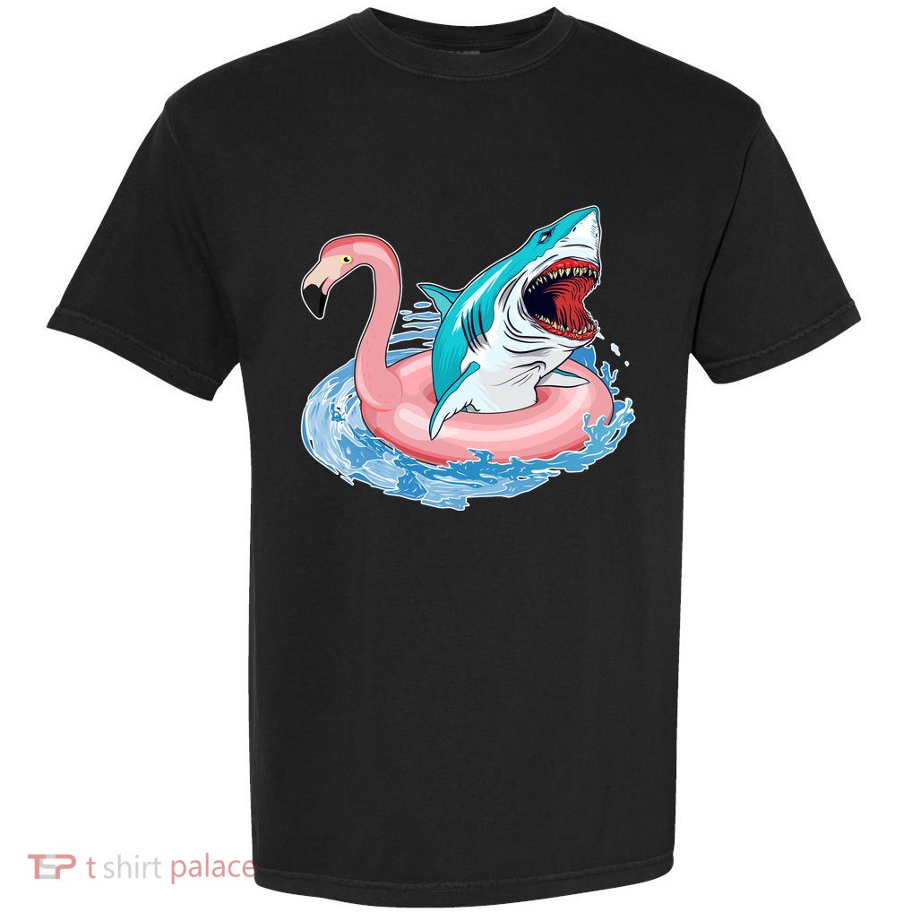 Funny Vacation Time Flamingo SwimTube Shark Garment-Dyed Heavyweight T-Shirt