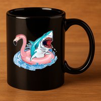 Funny Vacation Time Flamingo SwimTube Shark 11oz C Handle Ceramic Mug