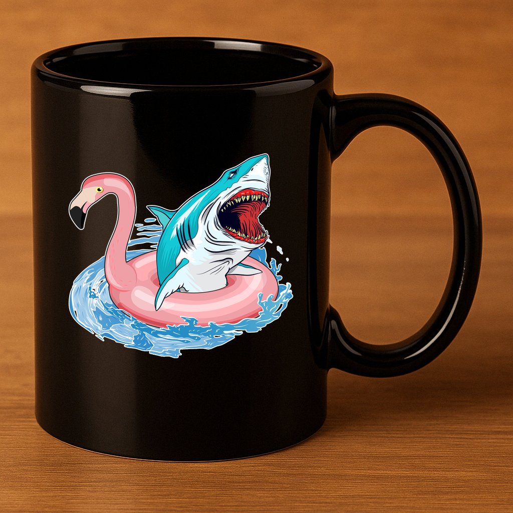 Funny Vacation Time Flamingo SwimTube Shark 11oz C Handle Ceramic Mug