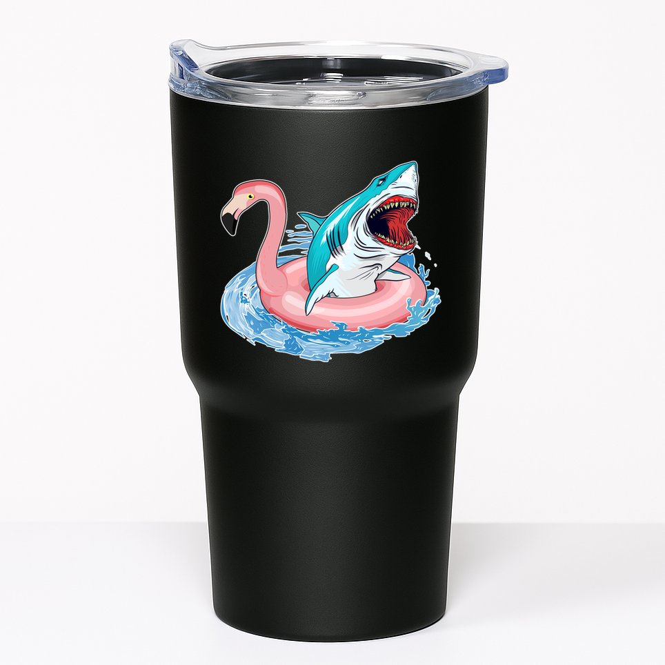 Funny Vacation Time Flamingo SwimTube Shark Tumbler