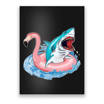 Funny Vacation Time Flamingo SwimTube Shark Poster
