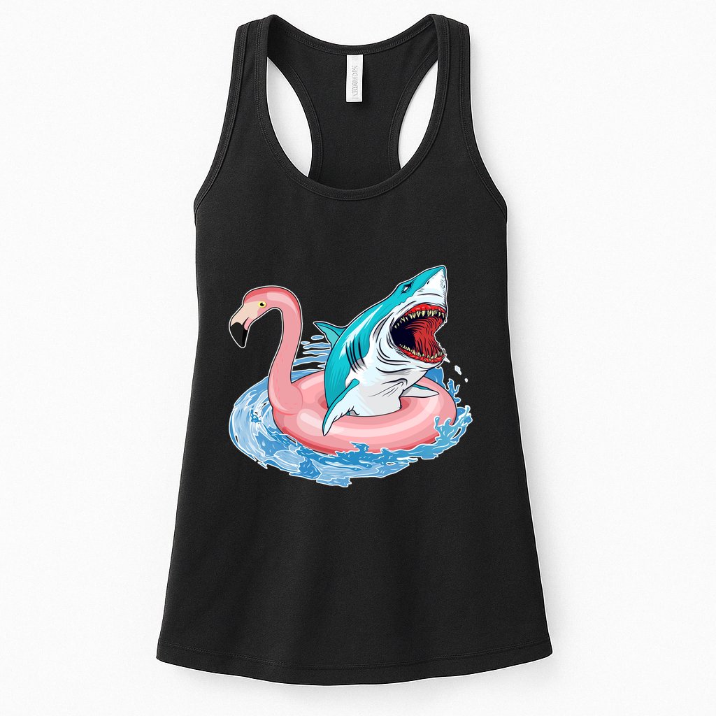 Funny Vacation Time Flamingo SwimTube Shark Womens Tank Top
