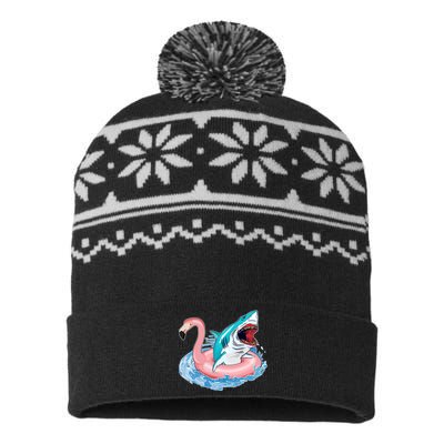 Funny Vacation Time Flamingo SwimTube Shark USA-Made Snowflake Beanie