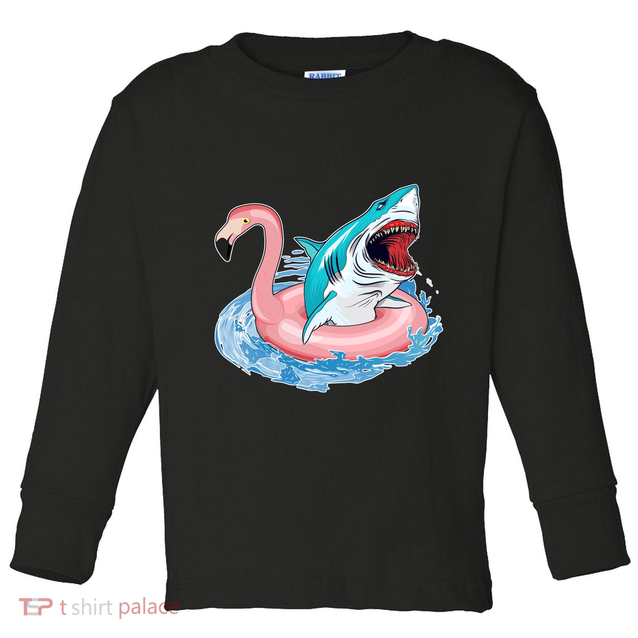 Funny Vacation Time Flamingo SwimTube Shark Toddler Long Sleeve Shirt