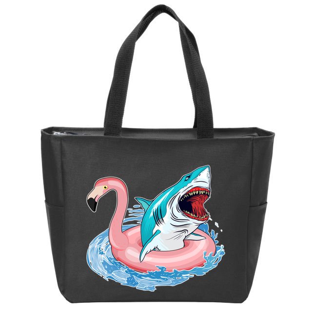 Funny Vacation Time Flamingo SwimTube Shark Zip Tote Bag