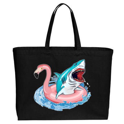 Funny Vacation Time Flamingo SwimTube Shark Cotton Canvas Jumbo Tote