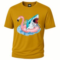 Funny Vacation Time Flamingo SwimTube Shark Cooling Performance Crew T-Shirt