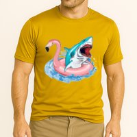 Funny Vacation Time Flamingo SwimTube Shark Cooling Performance Crew T-Shirt