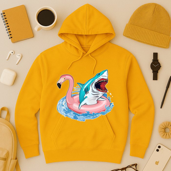Funny Vacation Time Flamingo SwimTube Shark Hoodie