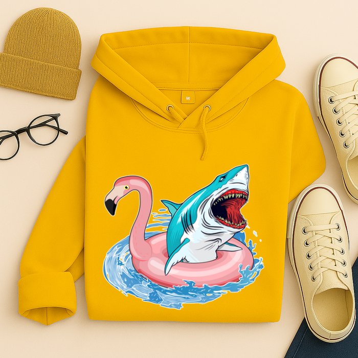 Funny Vacation Time Flamingo SwimTube Shark Hoodie