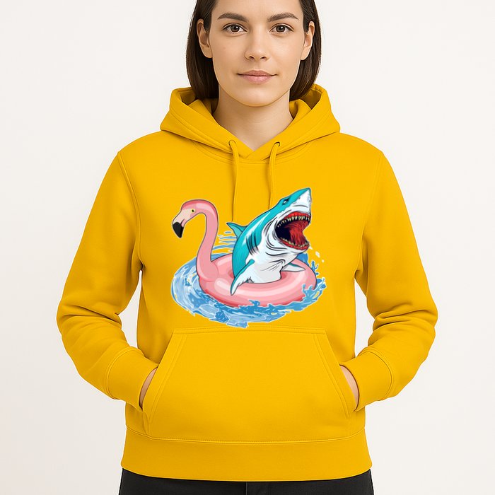 Funny Vacation Time Flamingo SwimTube Shark Hoodie