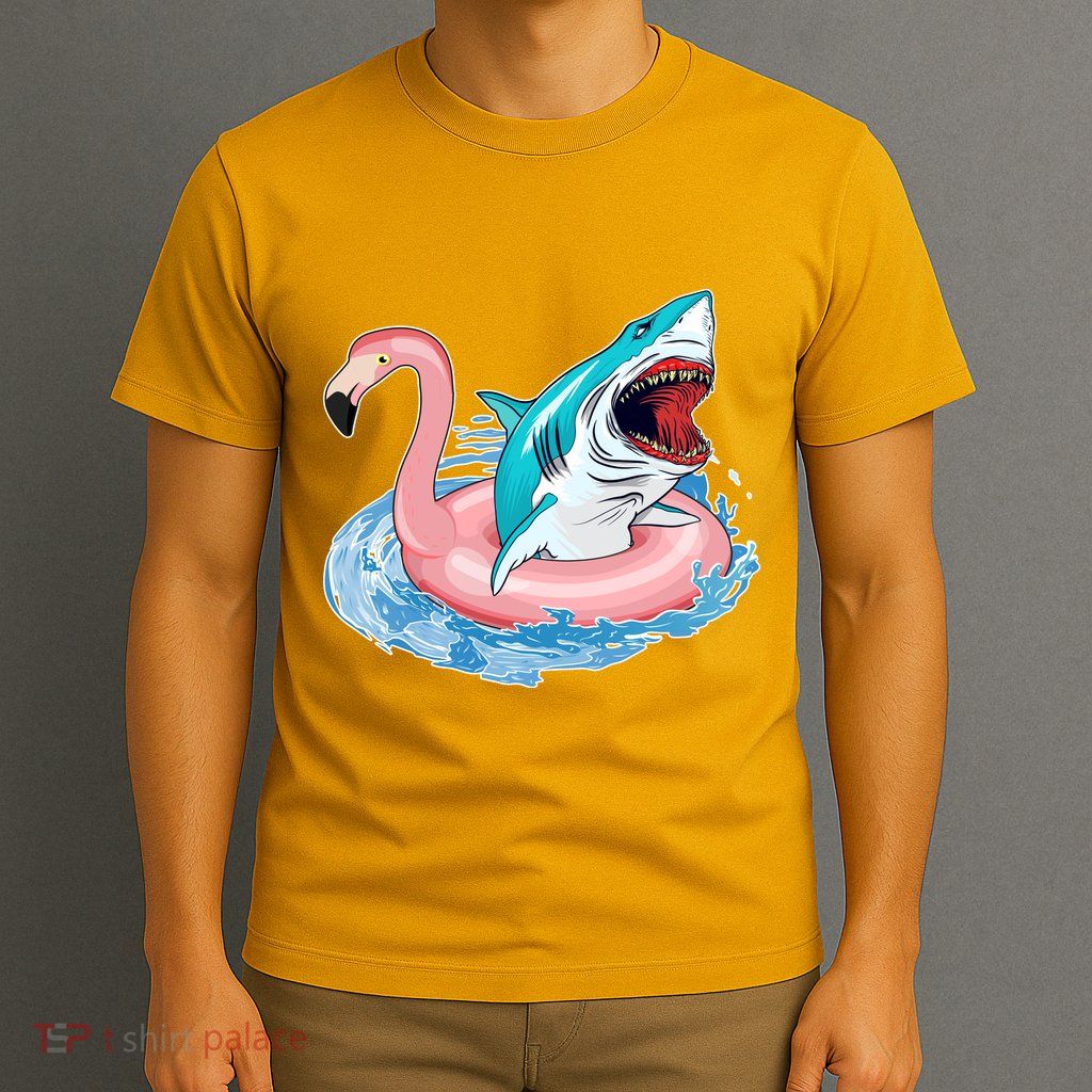 Funny Vacation Time Flamingo SwimTube Shark T-Shirt