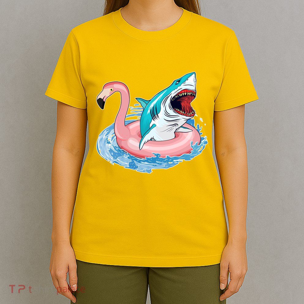 Funny Vacation Time Flamingo SwimTube Shark T-Shirt
