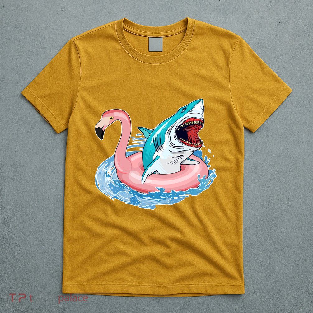 Funny Vacation Time Flamingo SwimTube Shark T-Shirt