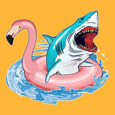Funny Vacation Time Flamingo SwimTube Shark T-Shirt