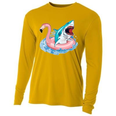 Funny Vacation Time Flamingo SwimTube Shark Cooling Performance Long Sleeve Crew