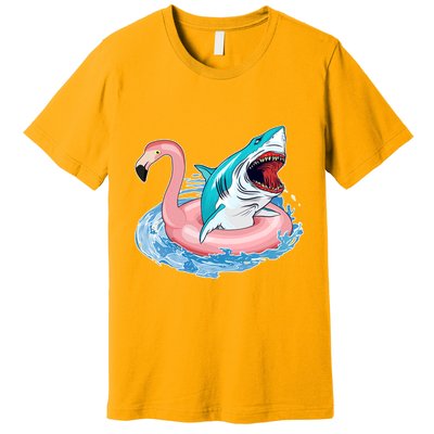 Funny Vacation Time Flamingo SwimTube Shark Premium T-Shirt