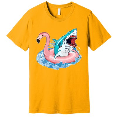 Funny Vacation Time Flamingo SwimTube Shark Premium T-Shirt