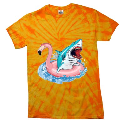 Funny Vacation Time Flamingo SwimTube Shark Tie-Dye T-Shirt