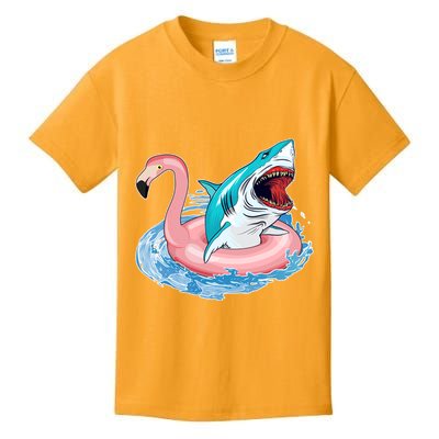 Funny Vacation Time Flamingo SwimTube Shark Kids T-Shirt