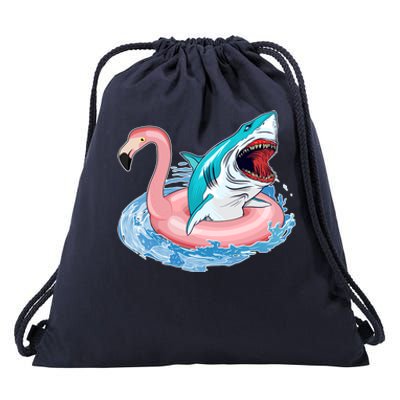 Funny Vacation Time Flamingo SwimTube Shark Drawstring Bag