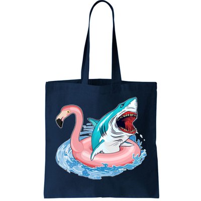 Funny Vacation Time Flamingo SwimTube Shark Tote Bag