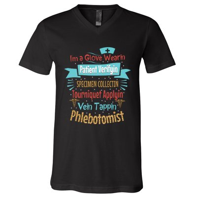 Funny Vein Tapping Phlebotomist Phlebotomy Technician Women V-Neck T-Shirt