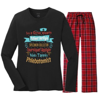 Funny Vein Tapping Phlebotomist Phlebotomy Technician Women Women's Long Sleeve Flannel Pajama Set 