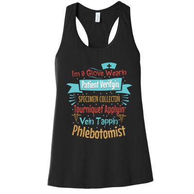 Funny Vein Tapping Phlebotomist Phlebotomy Technician Women Women's Racerback Tank