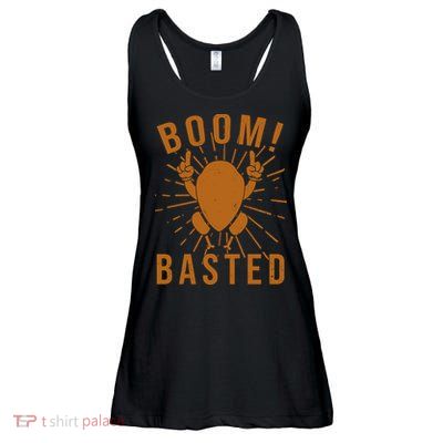 Funny Vintage Thanksgiving Turkey Boom Basted Ladies Essential Flowy Tank