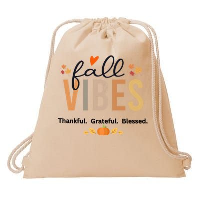 Fall Vibes Thankful Grateful Blessed Gift Drawstring Bag