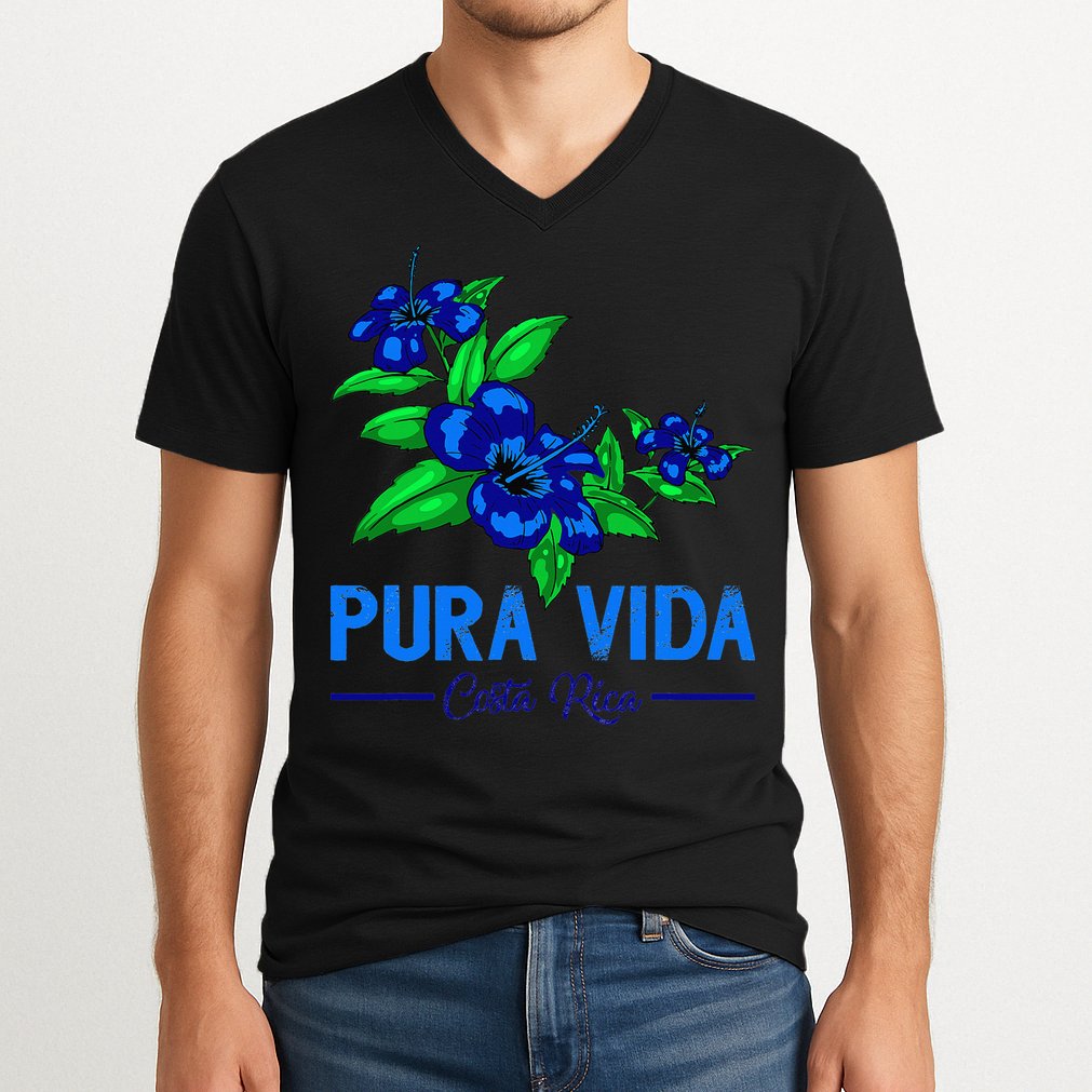 Family Vacation Tropical Flower Costa Rica Beach Pura Vida V-Neck T-Shirt