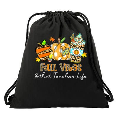 Fall Vibes & That Teacher Life Apple Pencil Pumpkin Fall Drawstring Bag