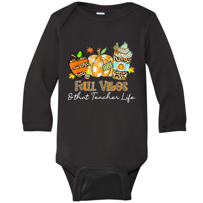 Fall Vibes & That Teacher Life Apple Pencil Pumpkin Fall Baby Long Sleeve Bodysuit